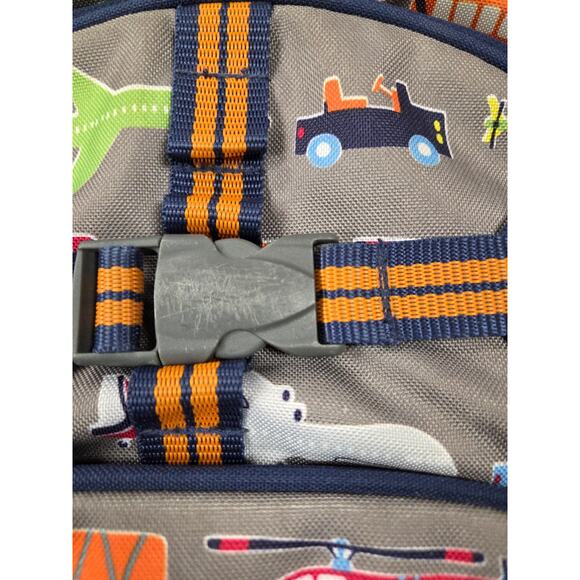 Pottery Barn Kids Mackenzie transportation print backpack Navy Gray Planes Truck - Picture 3 of 7